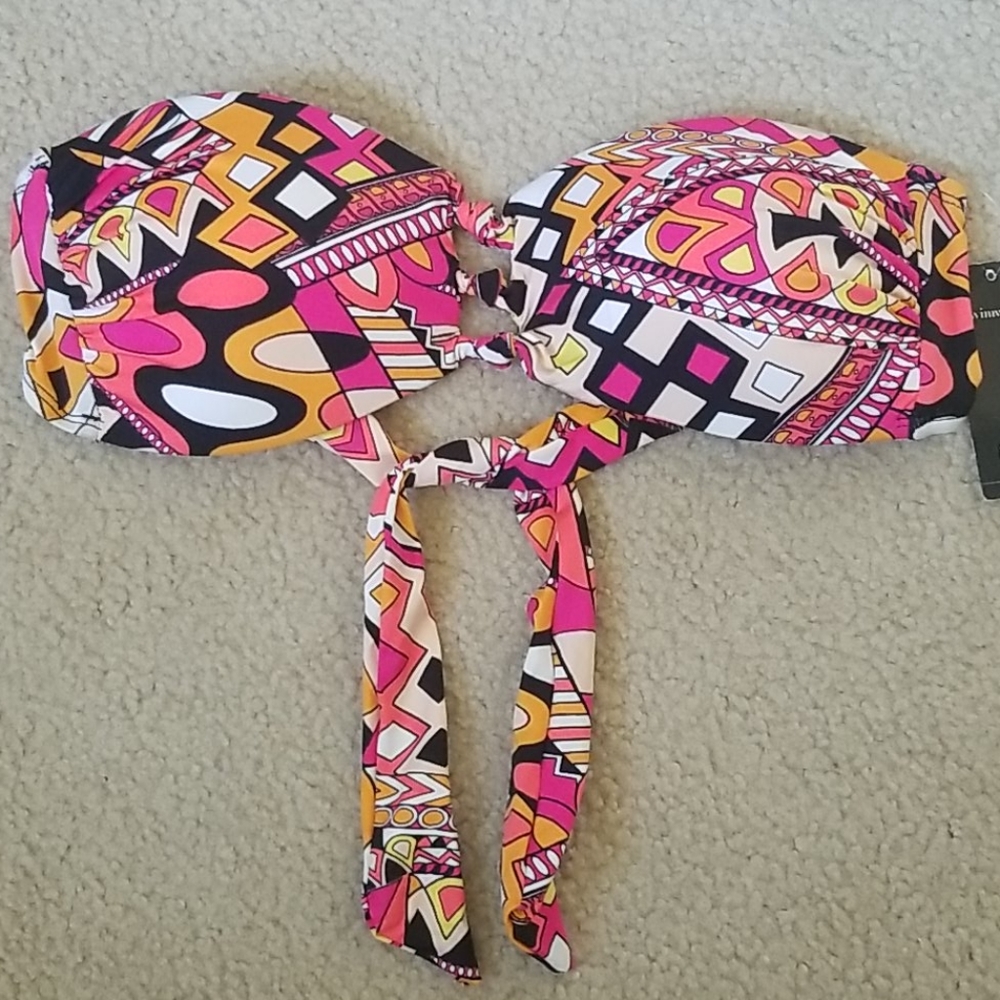 Stapless coral tribal print bathing suit top